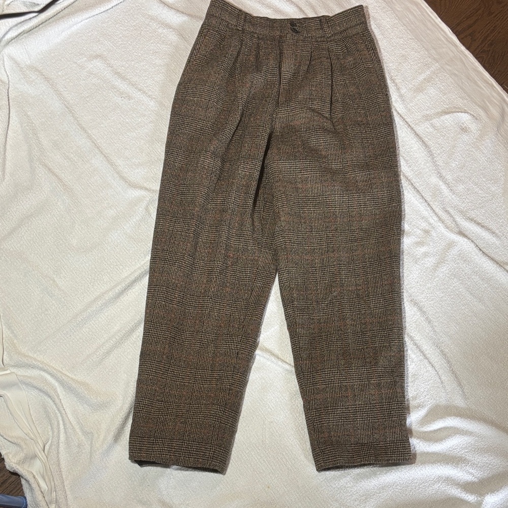 Classic Brown Checkered Women's Trousers 100% wool with removable lining
